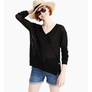 Side Button Linen Blend V-Neck Sweater NWOT